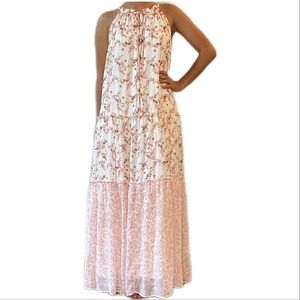 Anthropolgie DREW Naomi Natural Vintage Floral Chiffon Maxi Dress Size Small